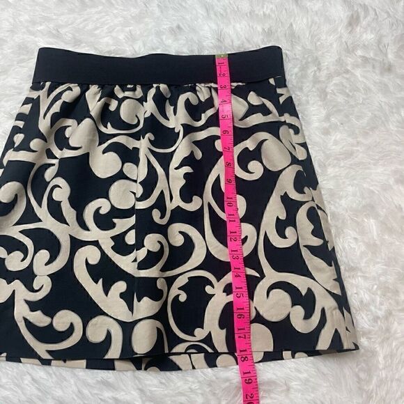 LOFT Ann Taylor Mini Skirt Cotton Silk Size 6 Stretchy Waistband Black Beige - Picture 6 of 8